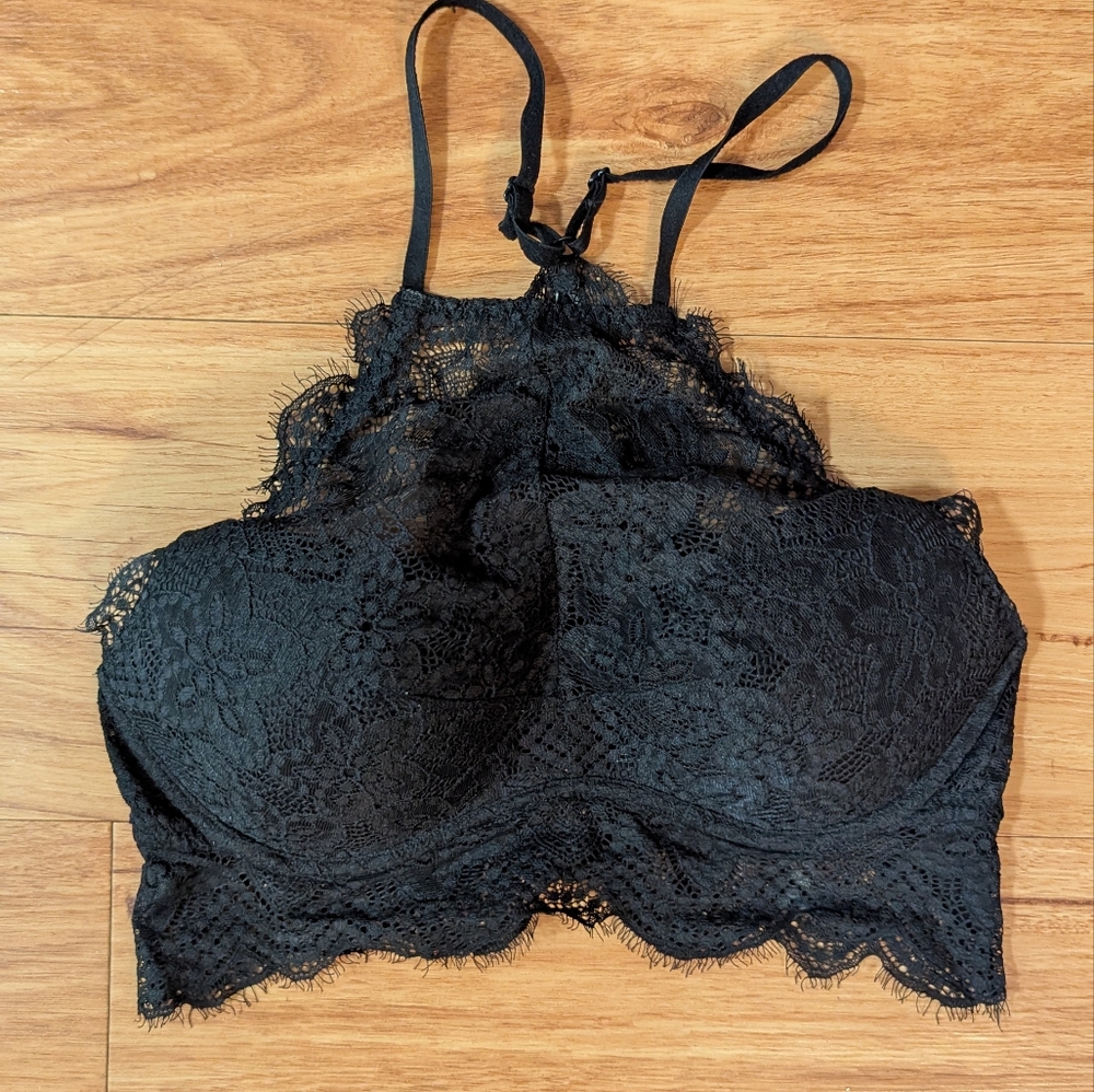PINK black lace high neck bralette top